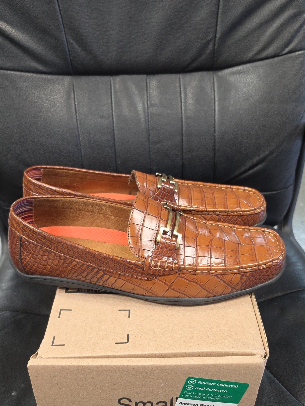 Stacy Adams Cognac Croc-Embossed Slip-On Loafers with Metal Bit